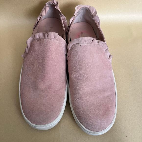 Kate Spade Lillie Pink Suede Ruffle Slip-On Sneakers Leather Upper Size 8.5 - Picture 2 of 14